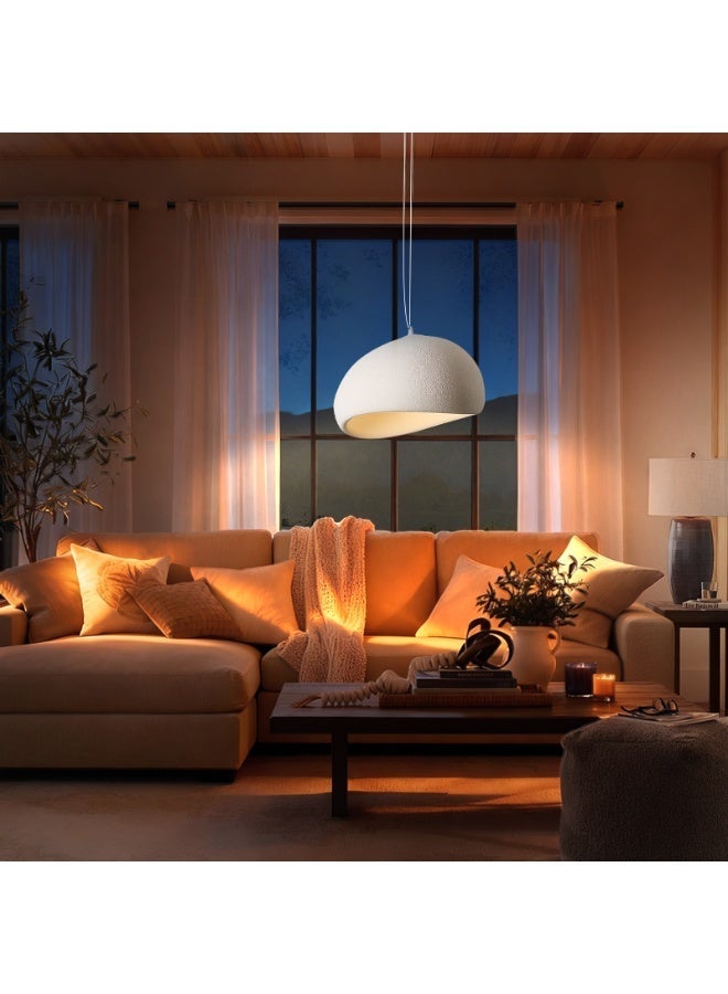 Retro Pendant Light - Beige Textured Pendant Light - Kitchen Pendant Light - Height Adjustable, Includes LED Bulb, Eye-Friendly Anti-Glare, High-Density Polystyrene and Resin Shade, Suitable for Dining Room/Living Room/Kitchen Island/Bedroom/Mosque. - Image 3